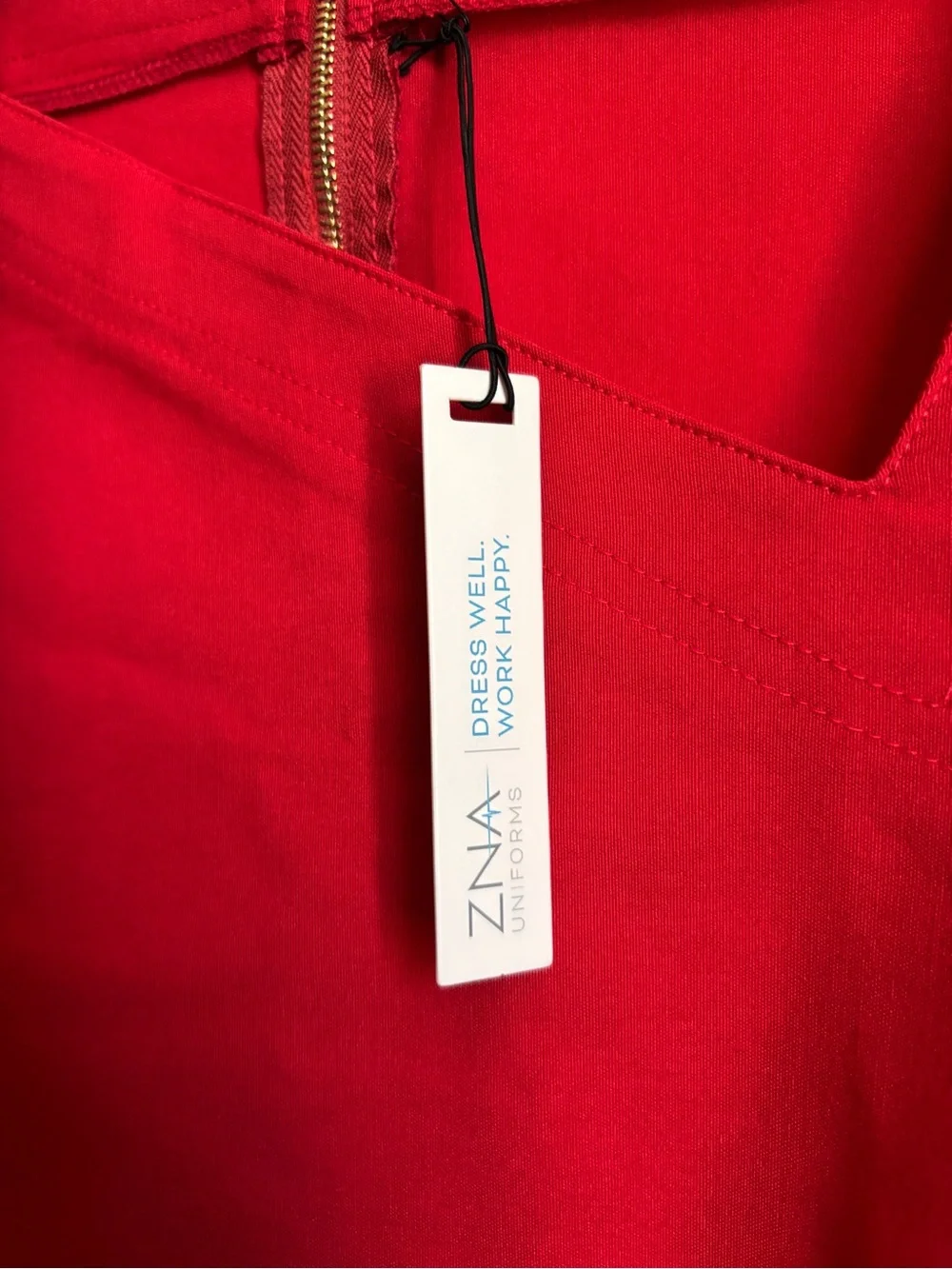 NWT ZNA Uniforms Red Asymmetrical Neck Stretch Scrub Top Women’s Size 10 - Picture 9 of 10